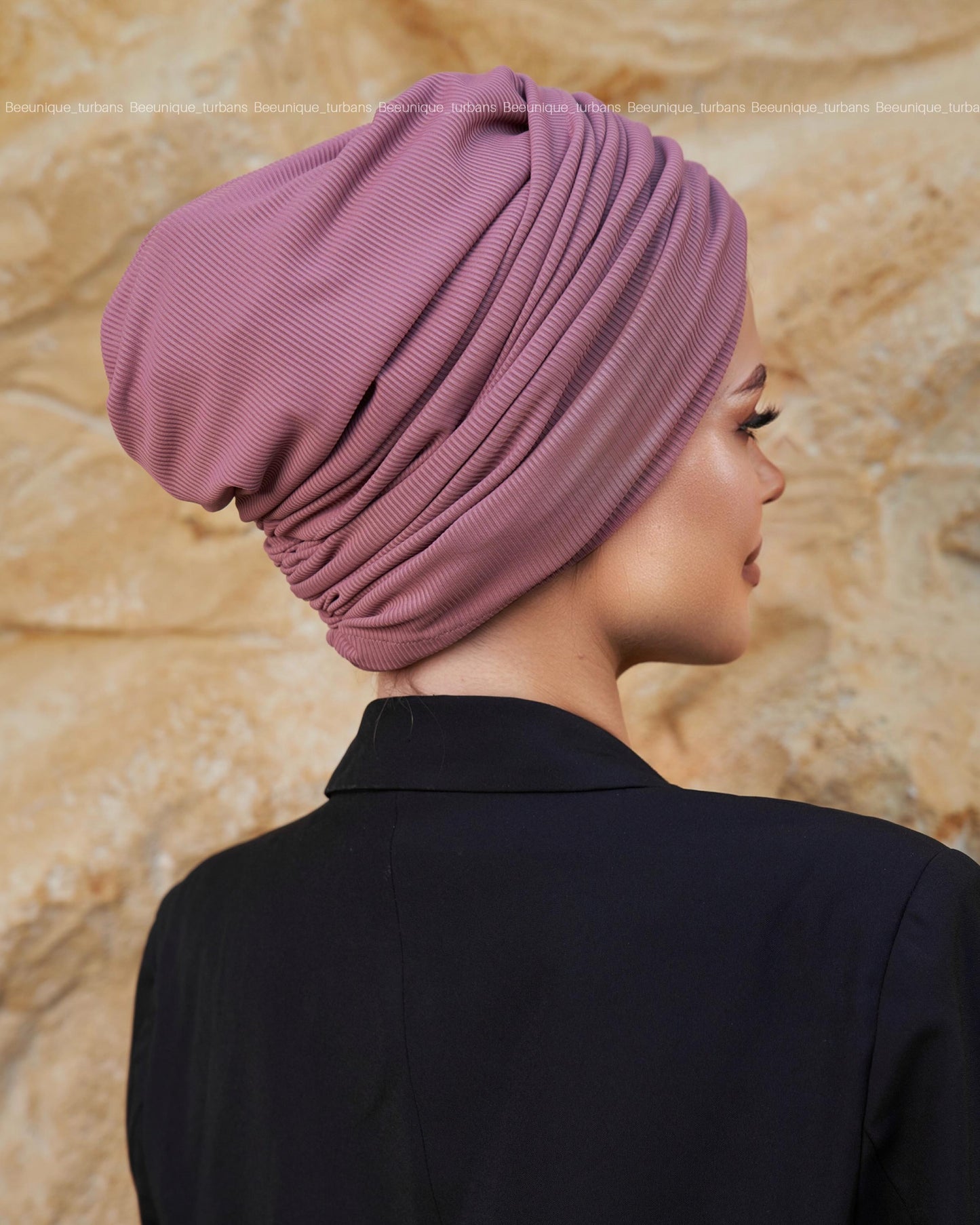 Draped  striped cotton turban