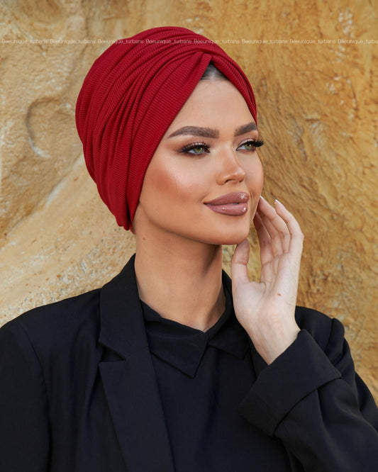 Draped cotton striped turban