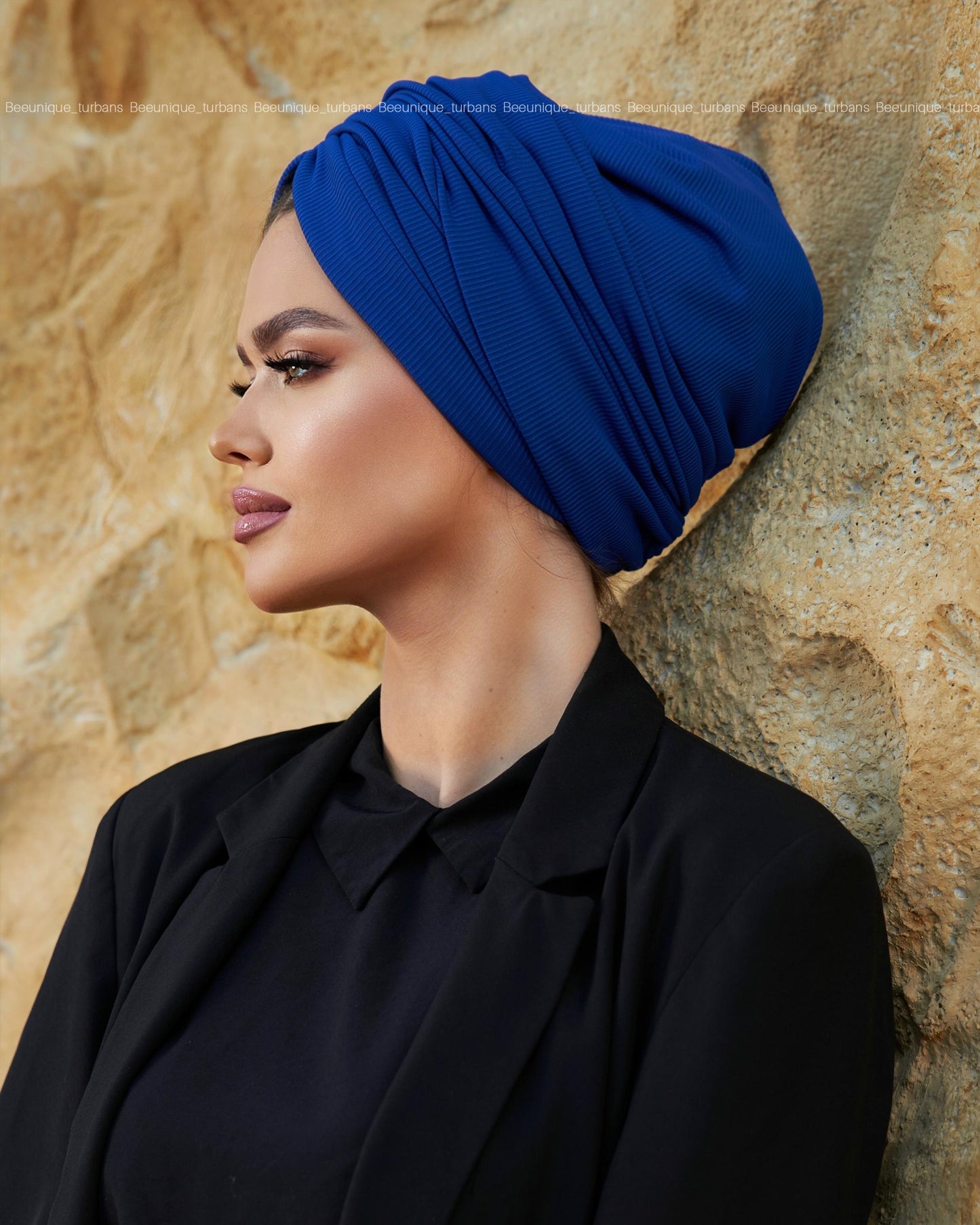 Draped striped cotton turban