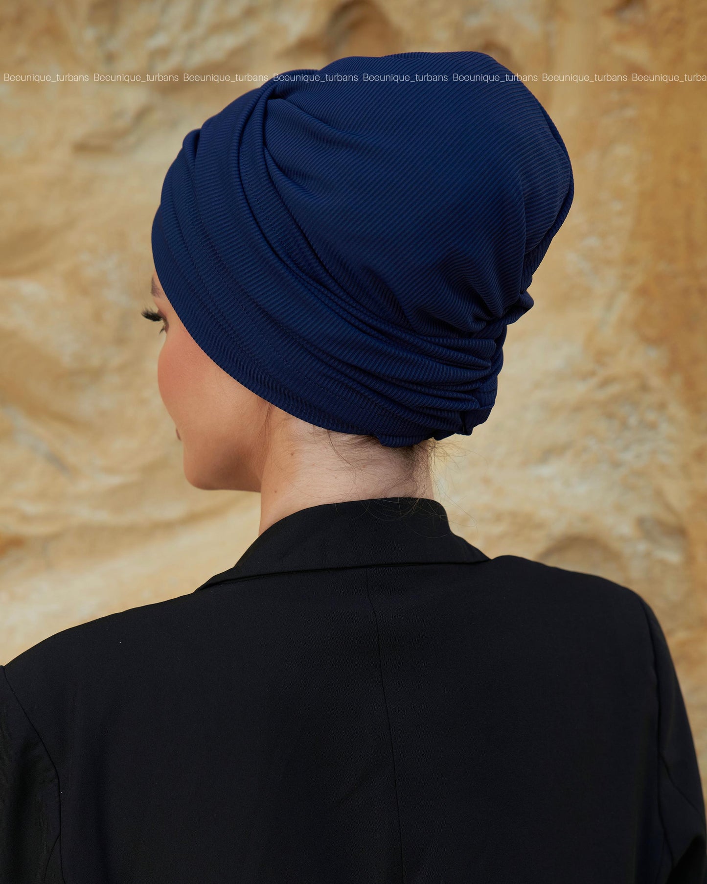 Draped striped cotton turban