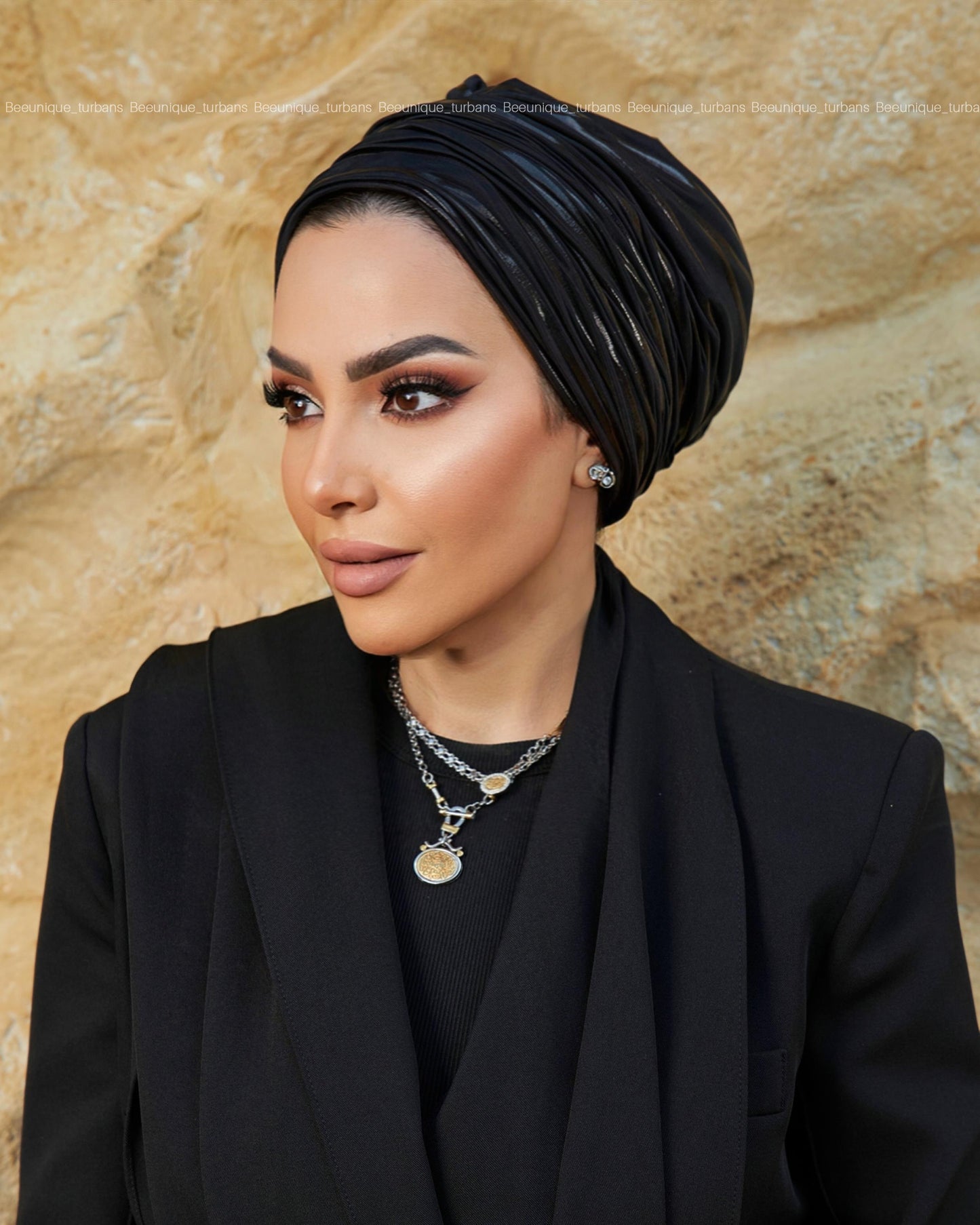 Draped metallic turban