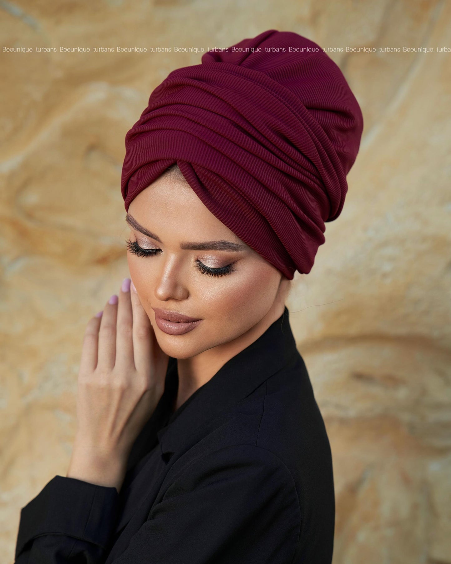Draped  striped cotton turban