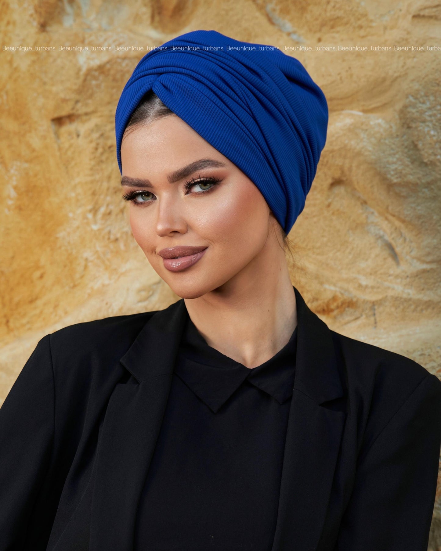 Draped striped cotton turban