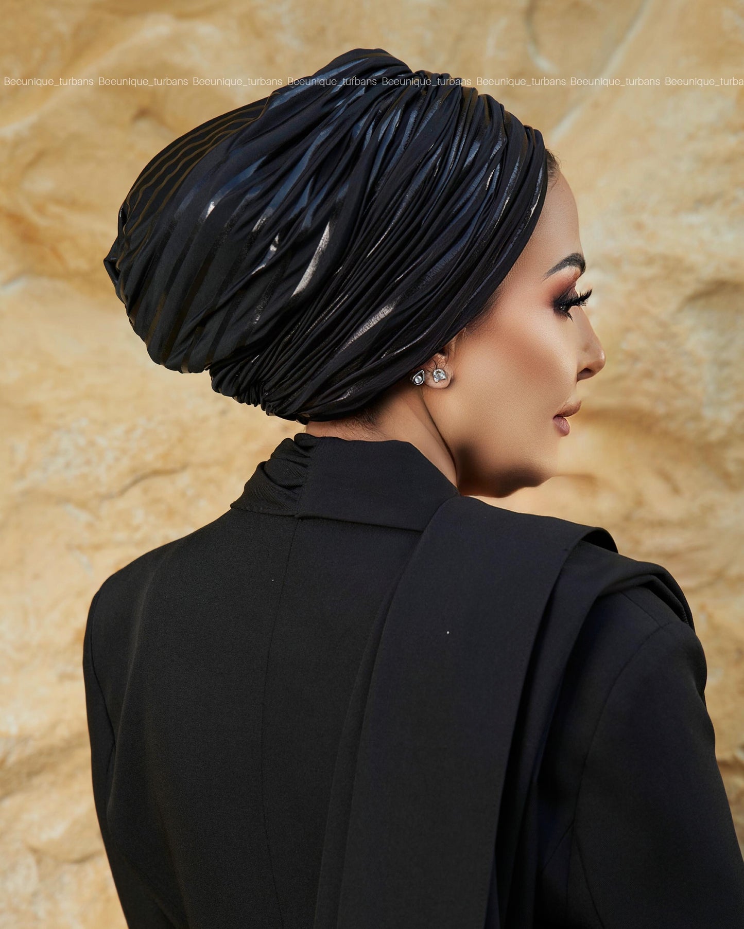 Draped metallic turban