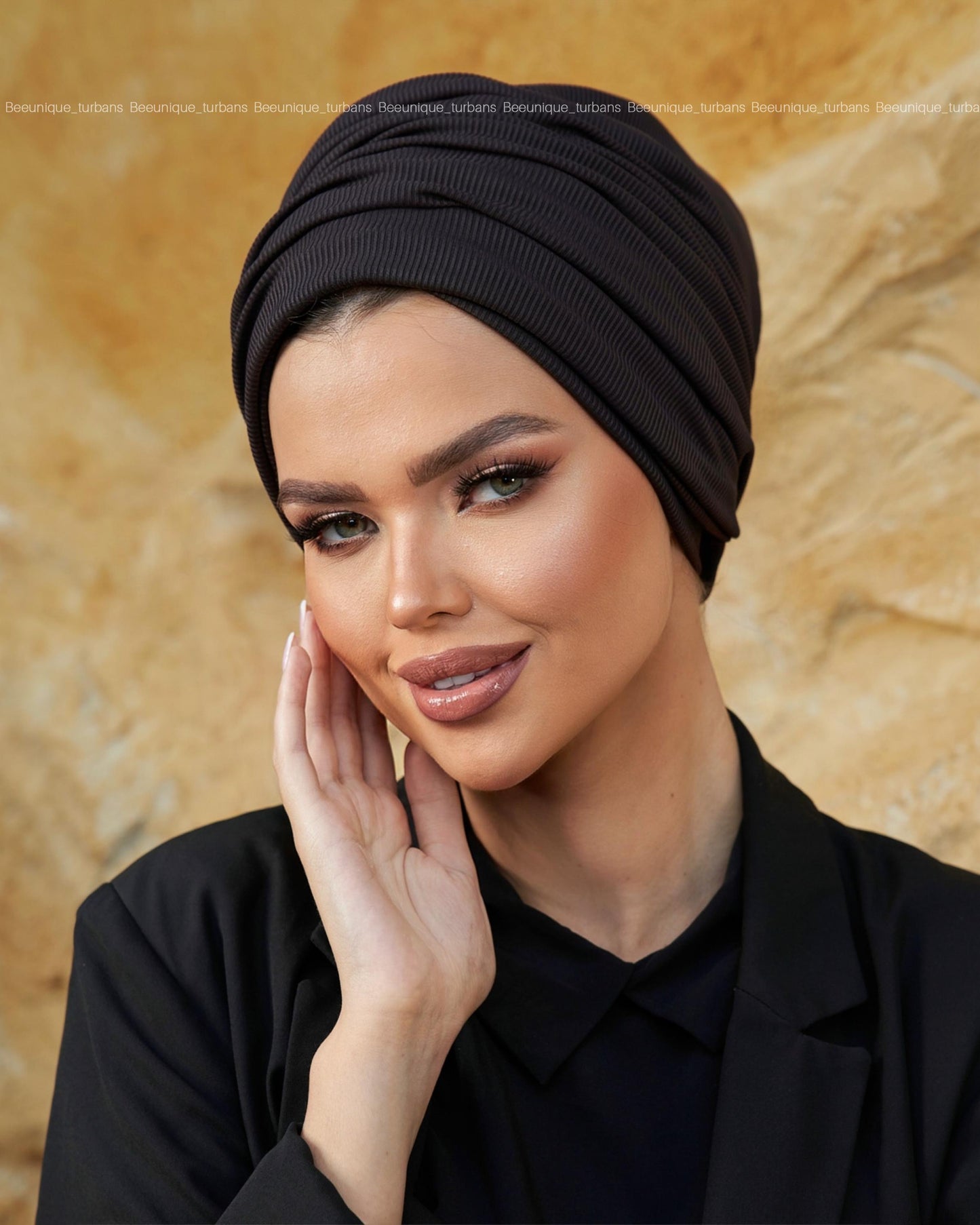 Draped striped cotton turban