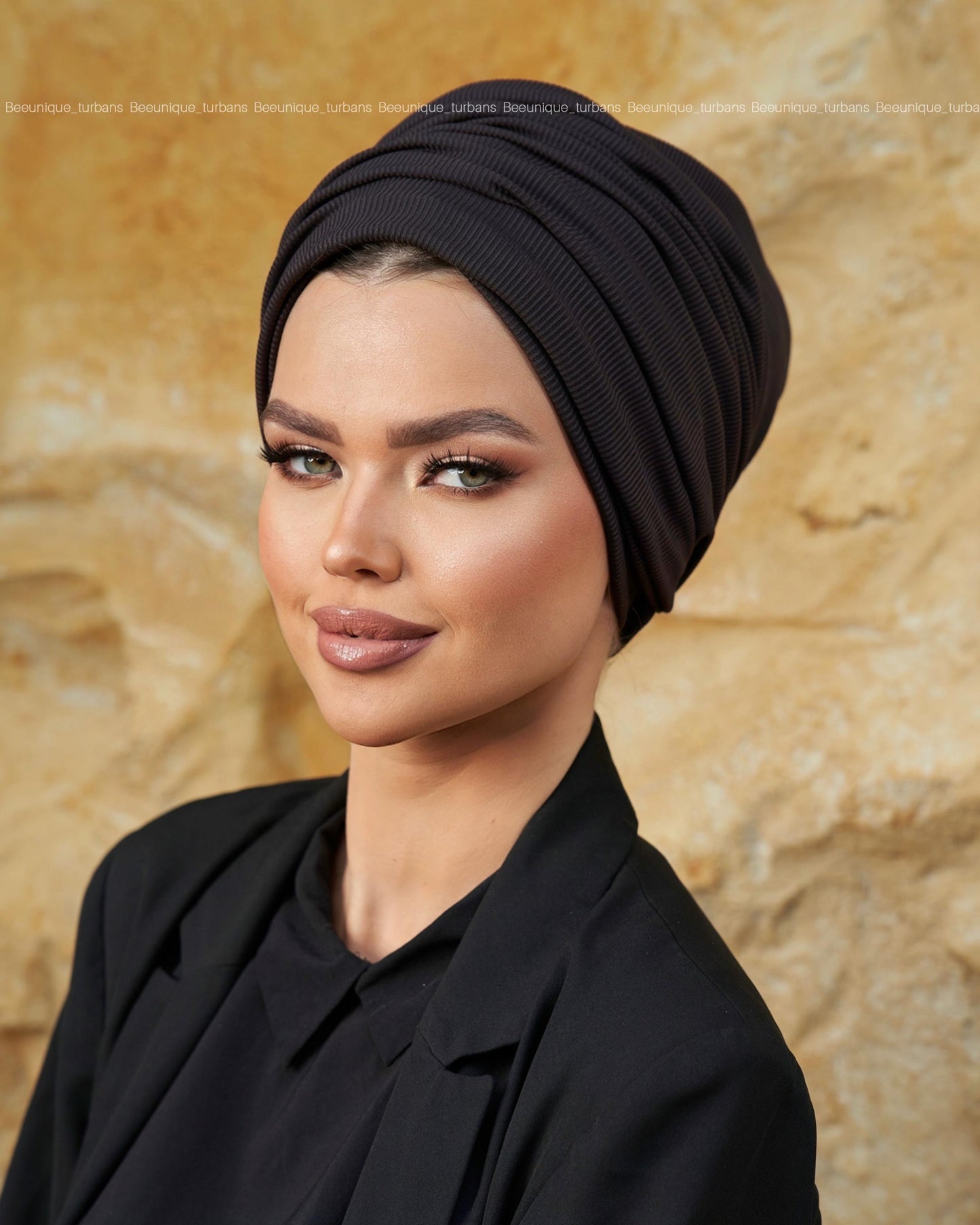 Draped striped cotton turban