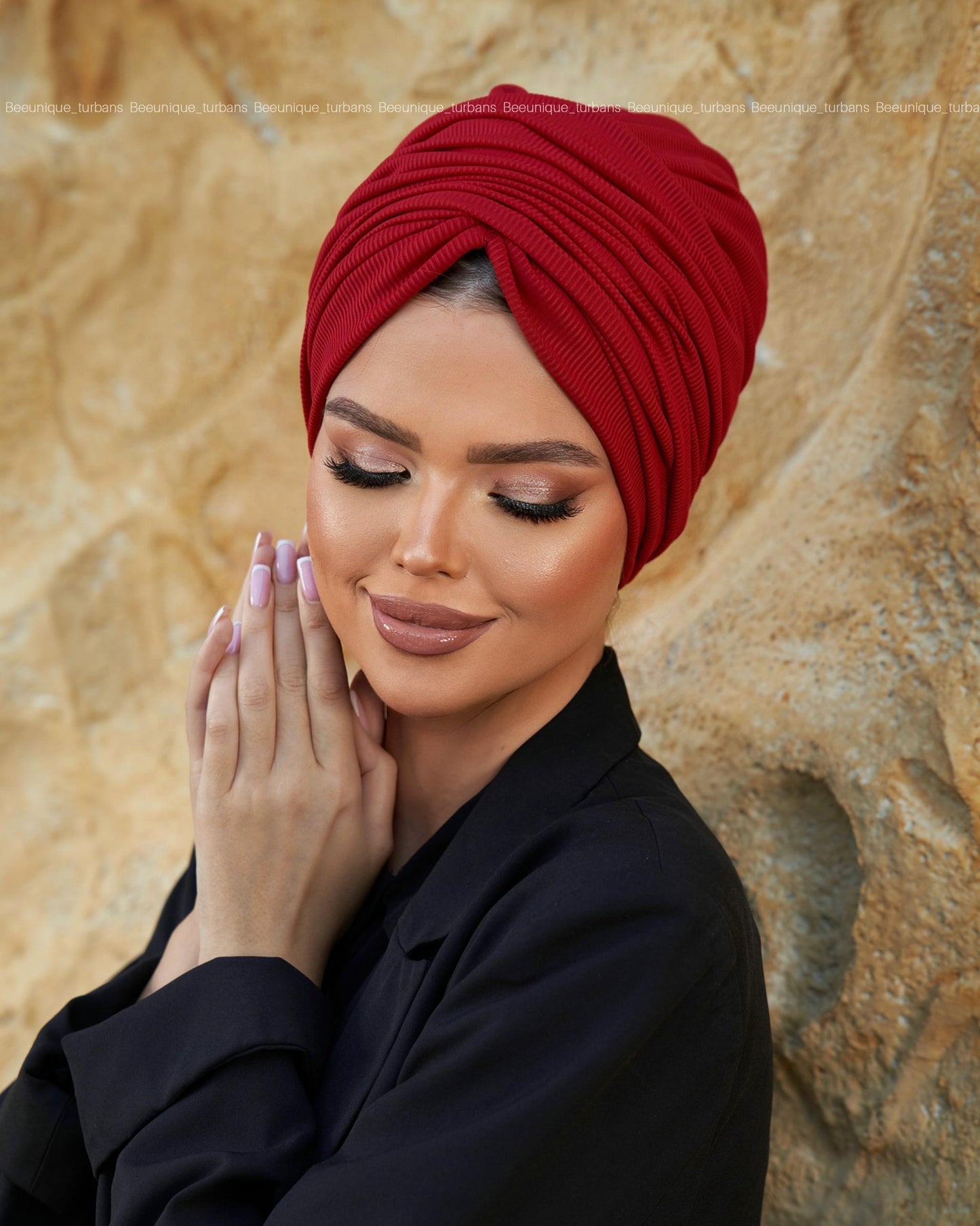 Draped cotton striped turban