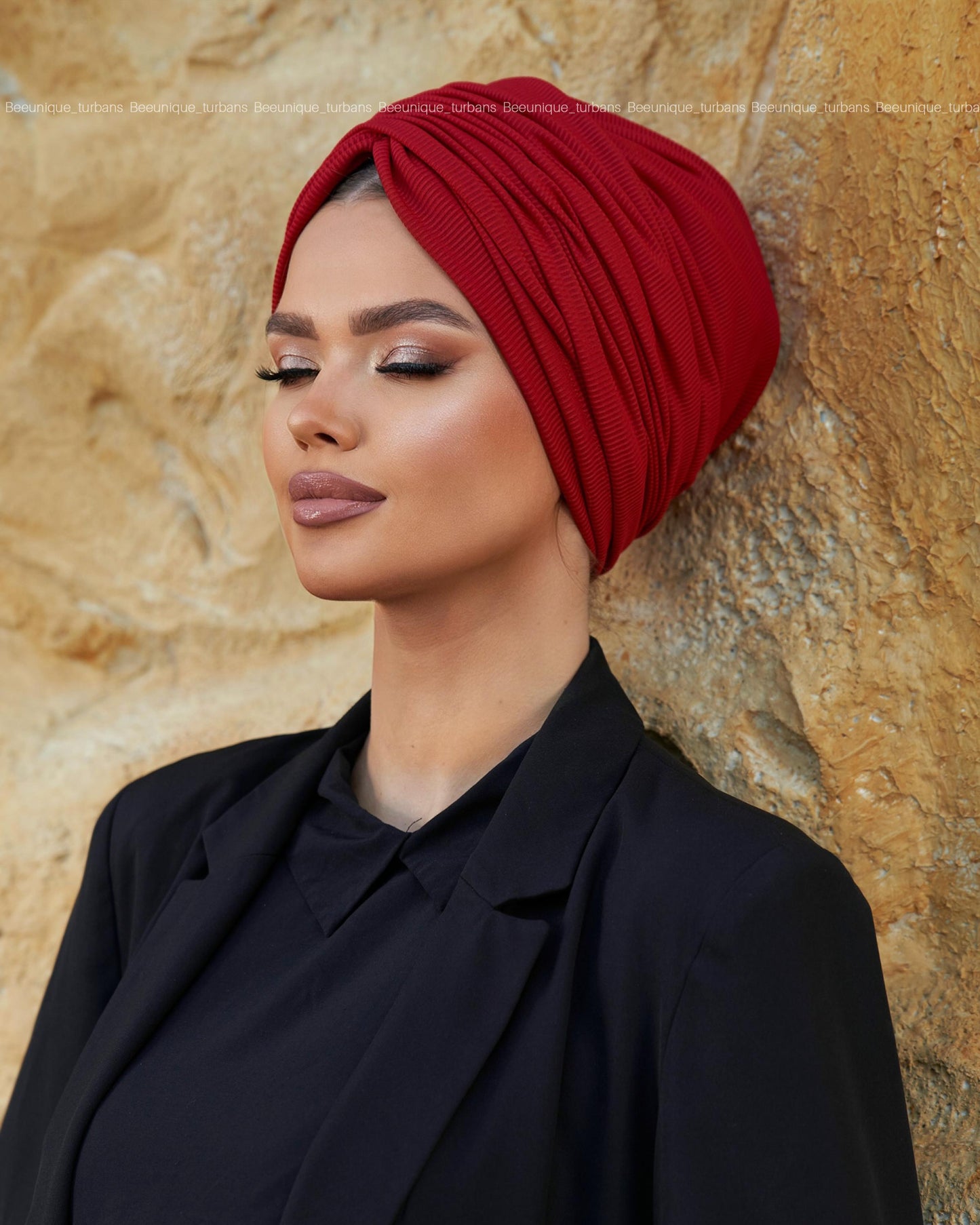 Draped cotton striped turban
