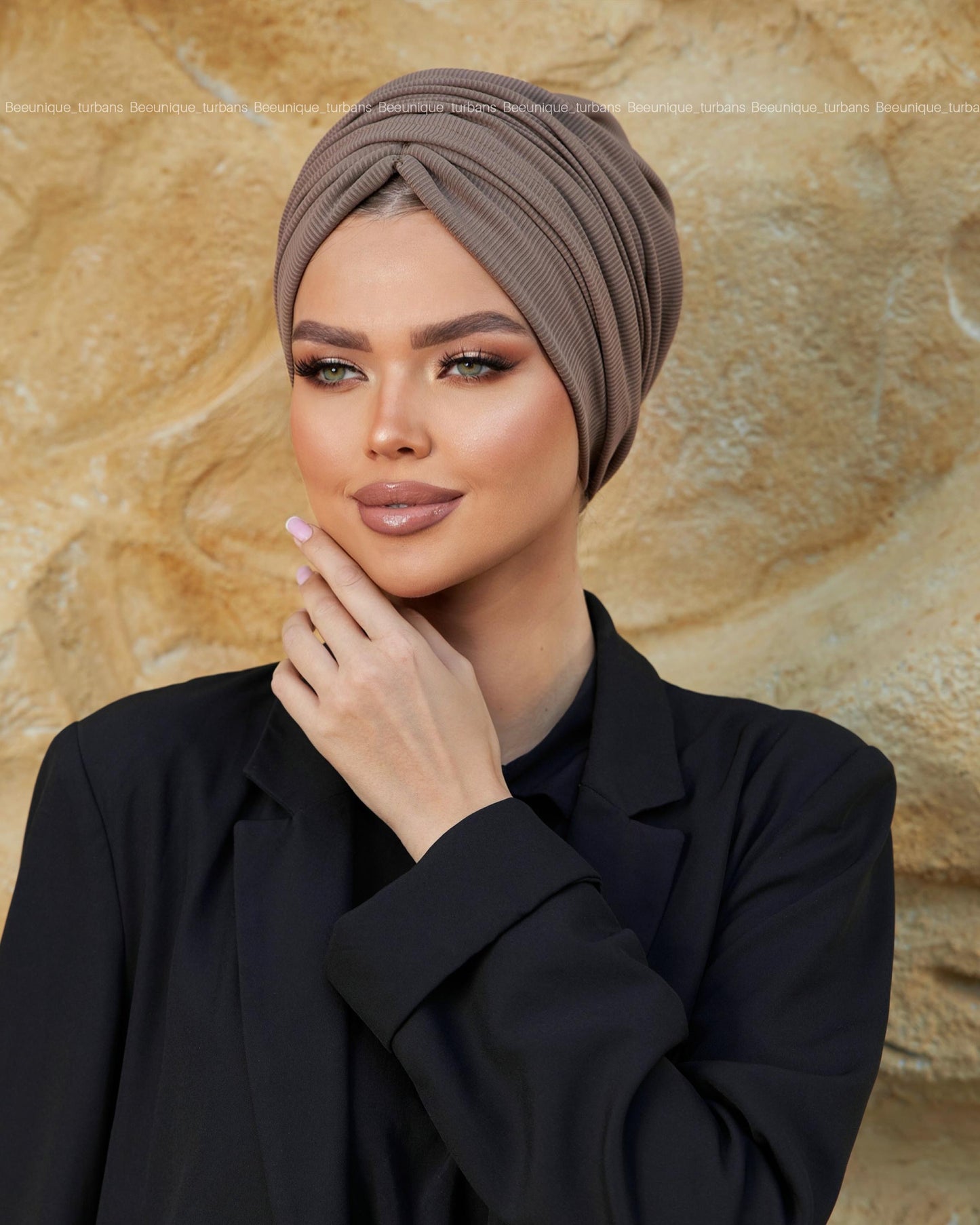 Draped  striped cotton turban