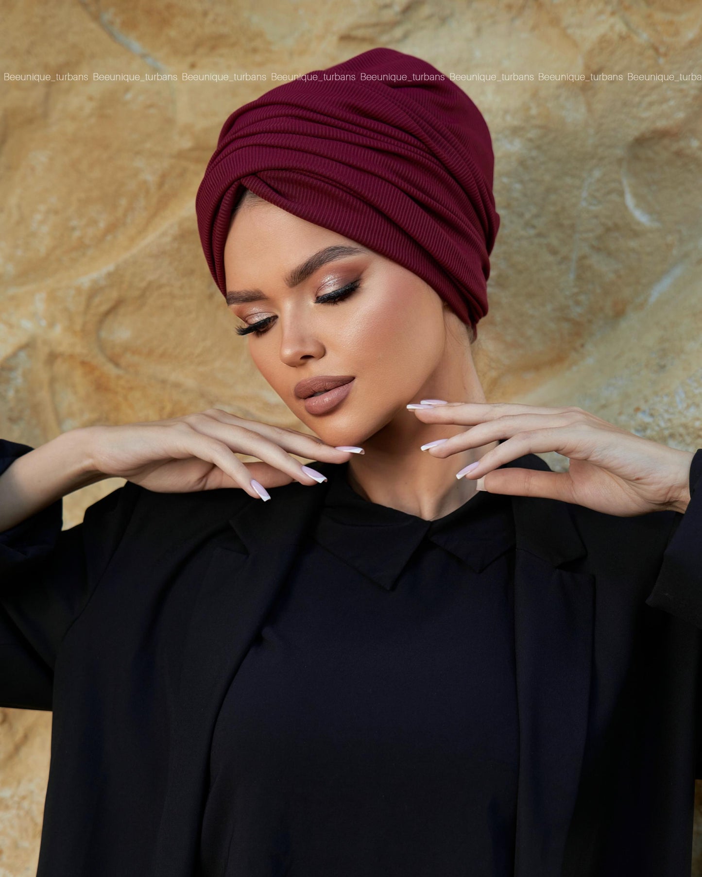 Draped  striped cotton turban