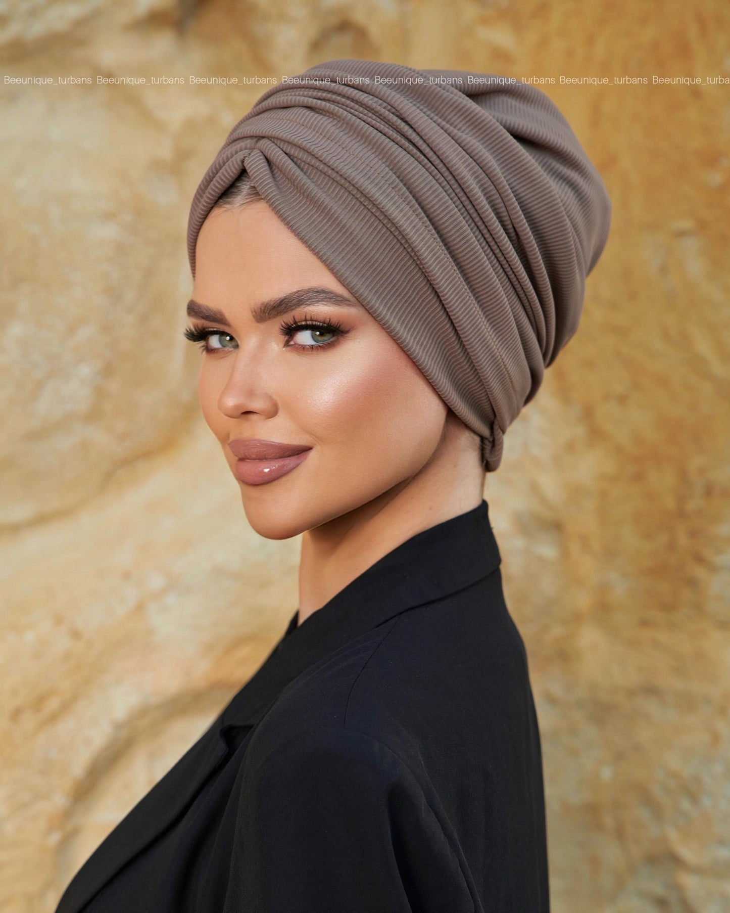 Draped  striped cotton turban