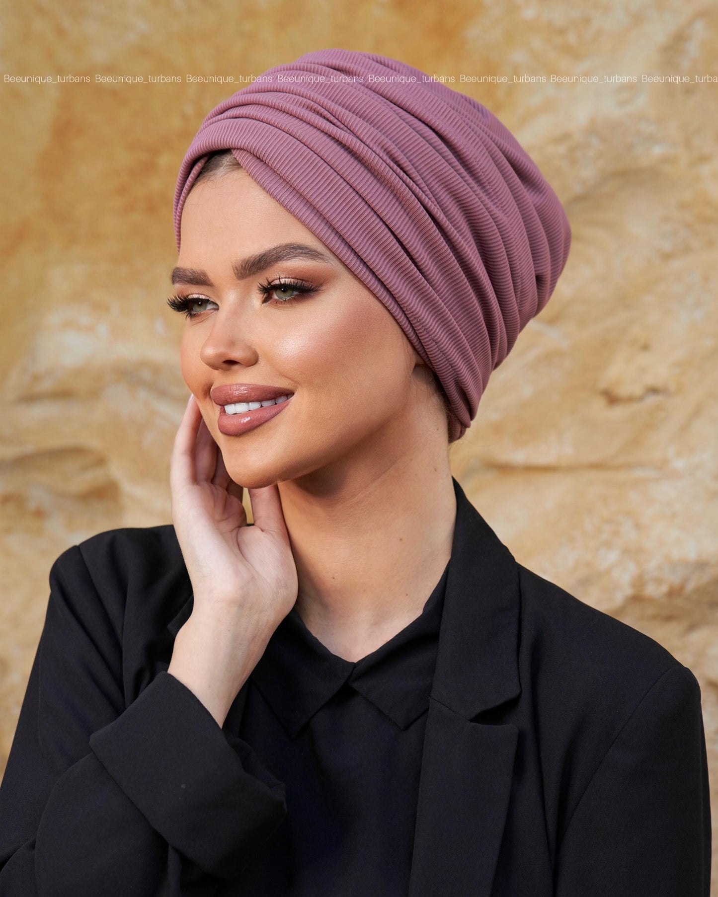 Draped  striped cotton turban
