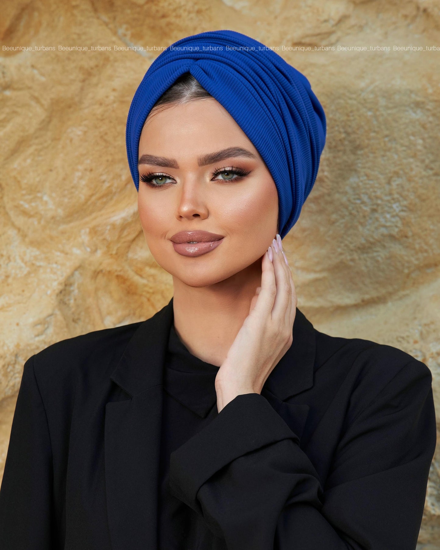 Draped striped cotton turban
