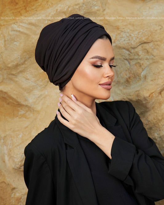 Draped striped cotton turban