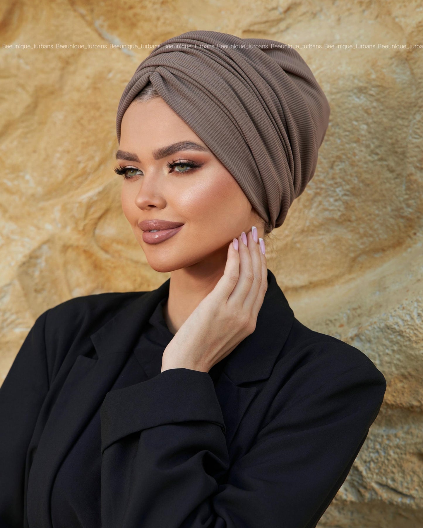 Draped  striped cotton turban