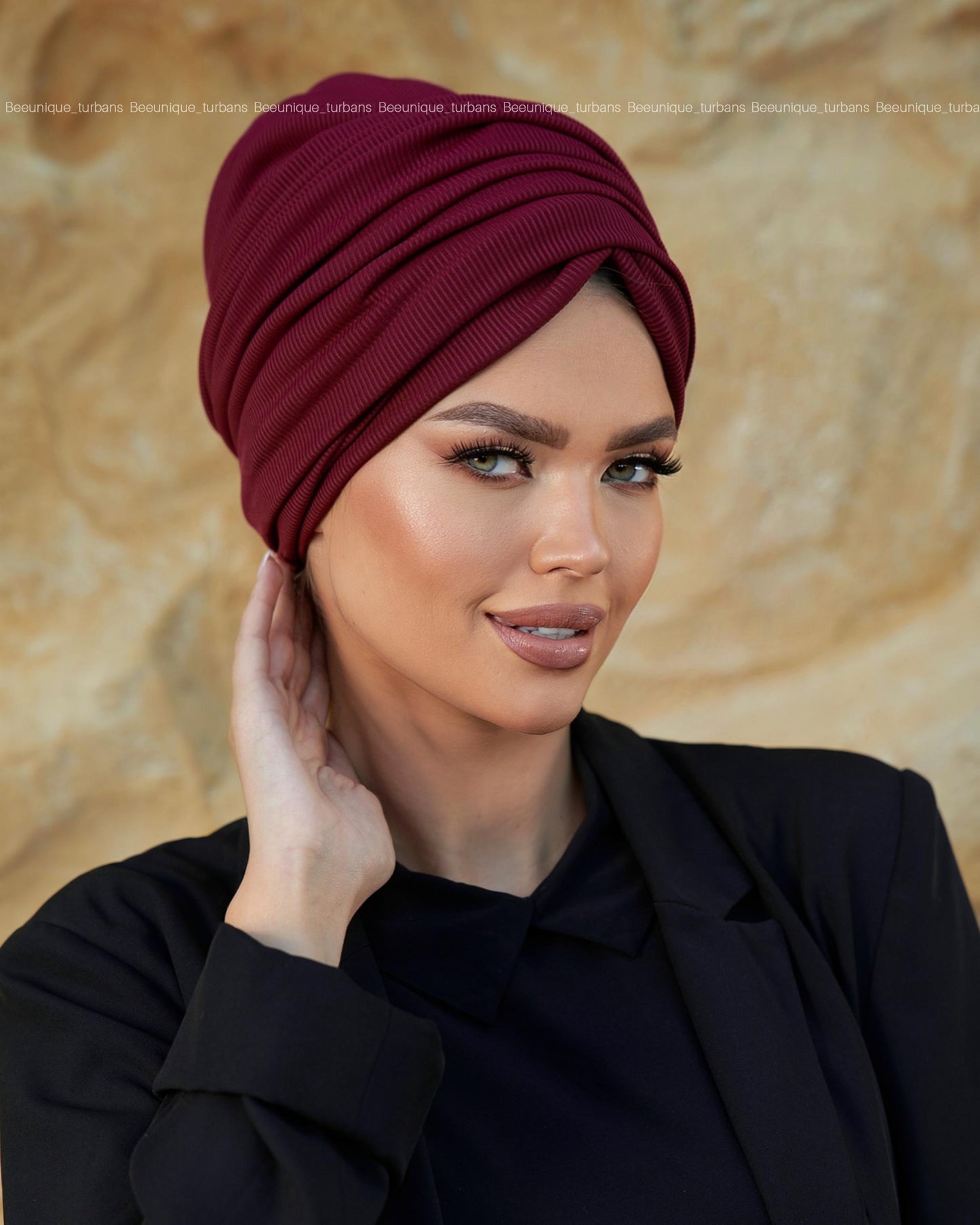 Draped  striped cotton turban