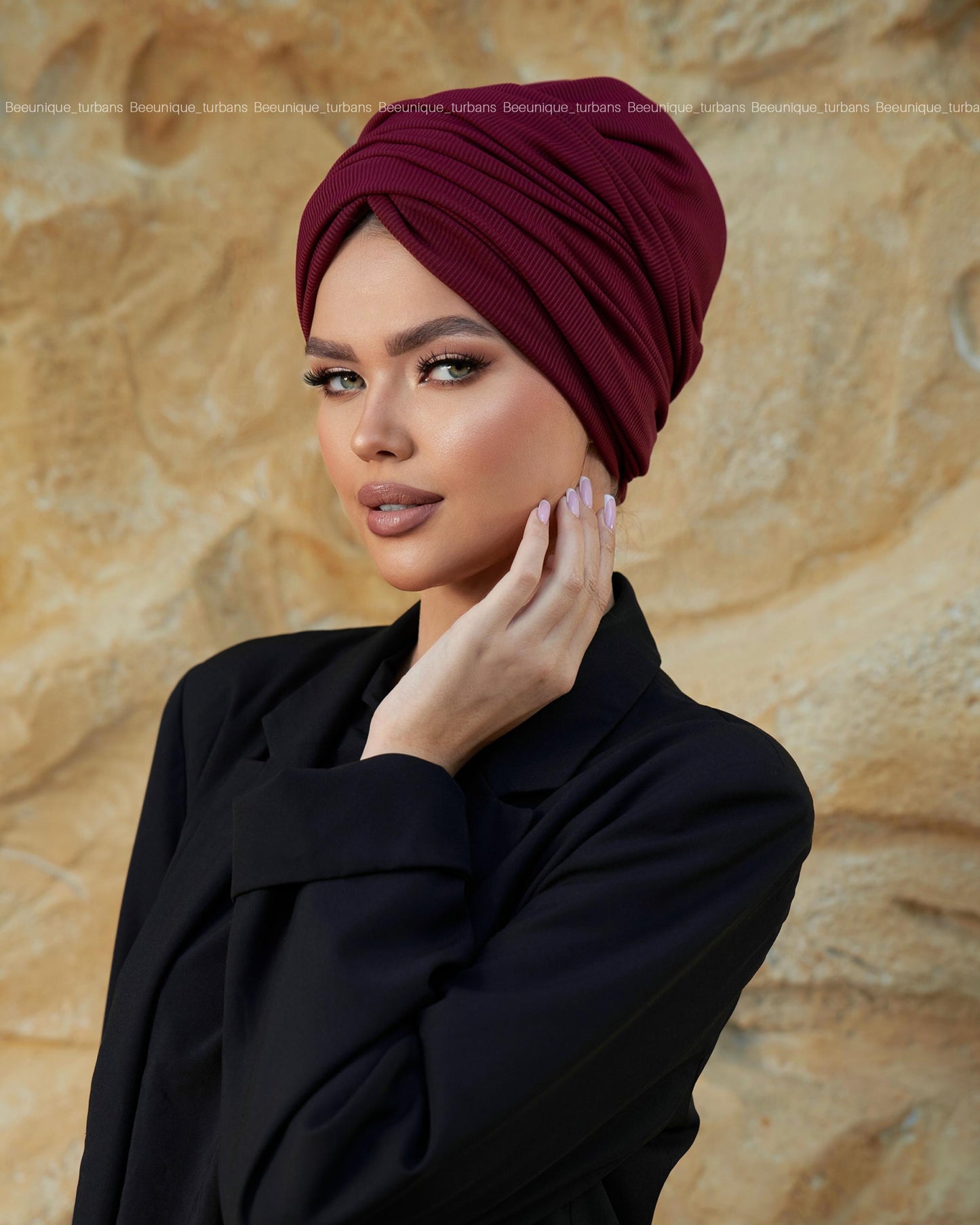 Draped  striped cotton turban