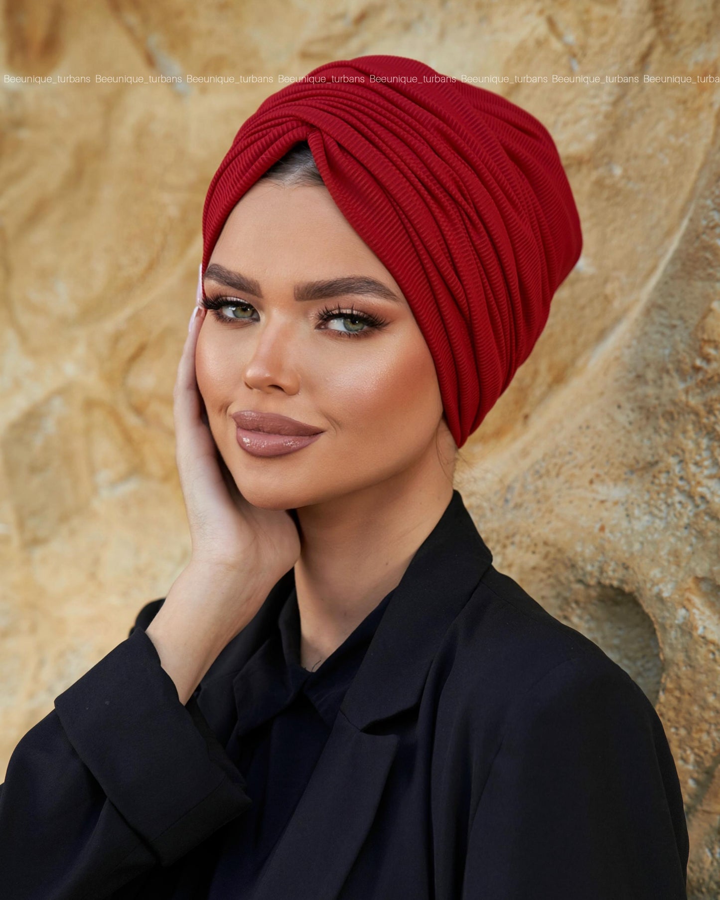 Draped cotton striped turban