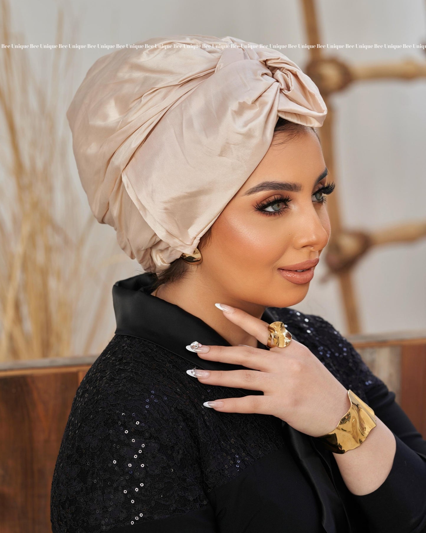 Double bow taffeta turban