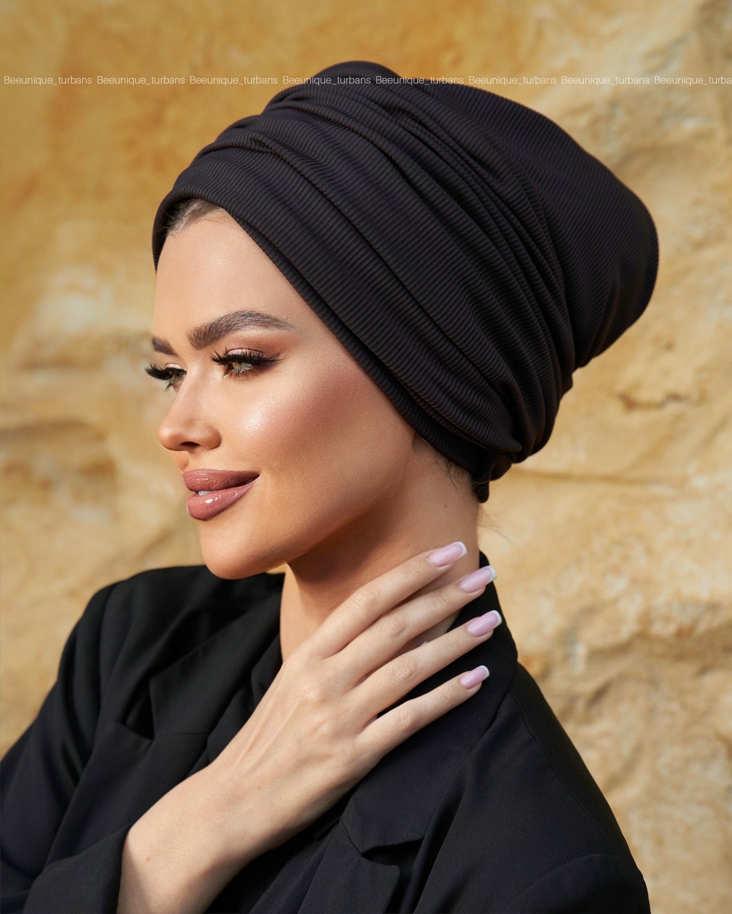 Draped striped cotton turban