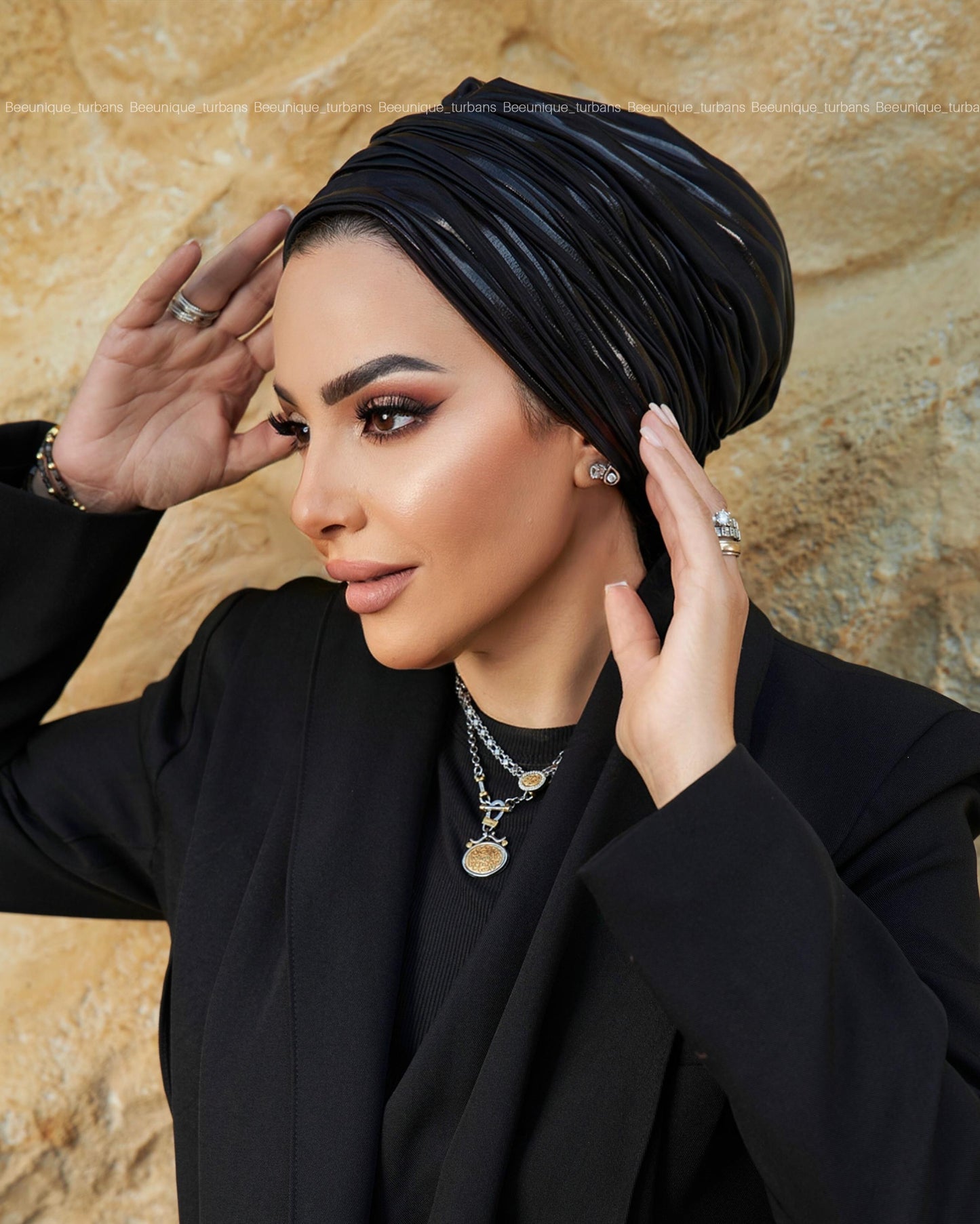 Draped metallic turban