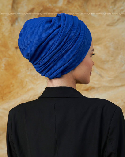 Draped striped cotton turban
