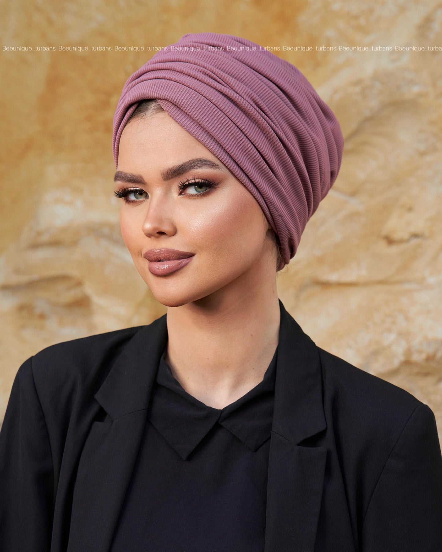 Draped  striped cotton turban