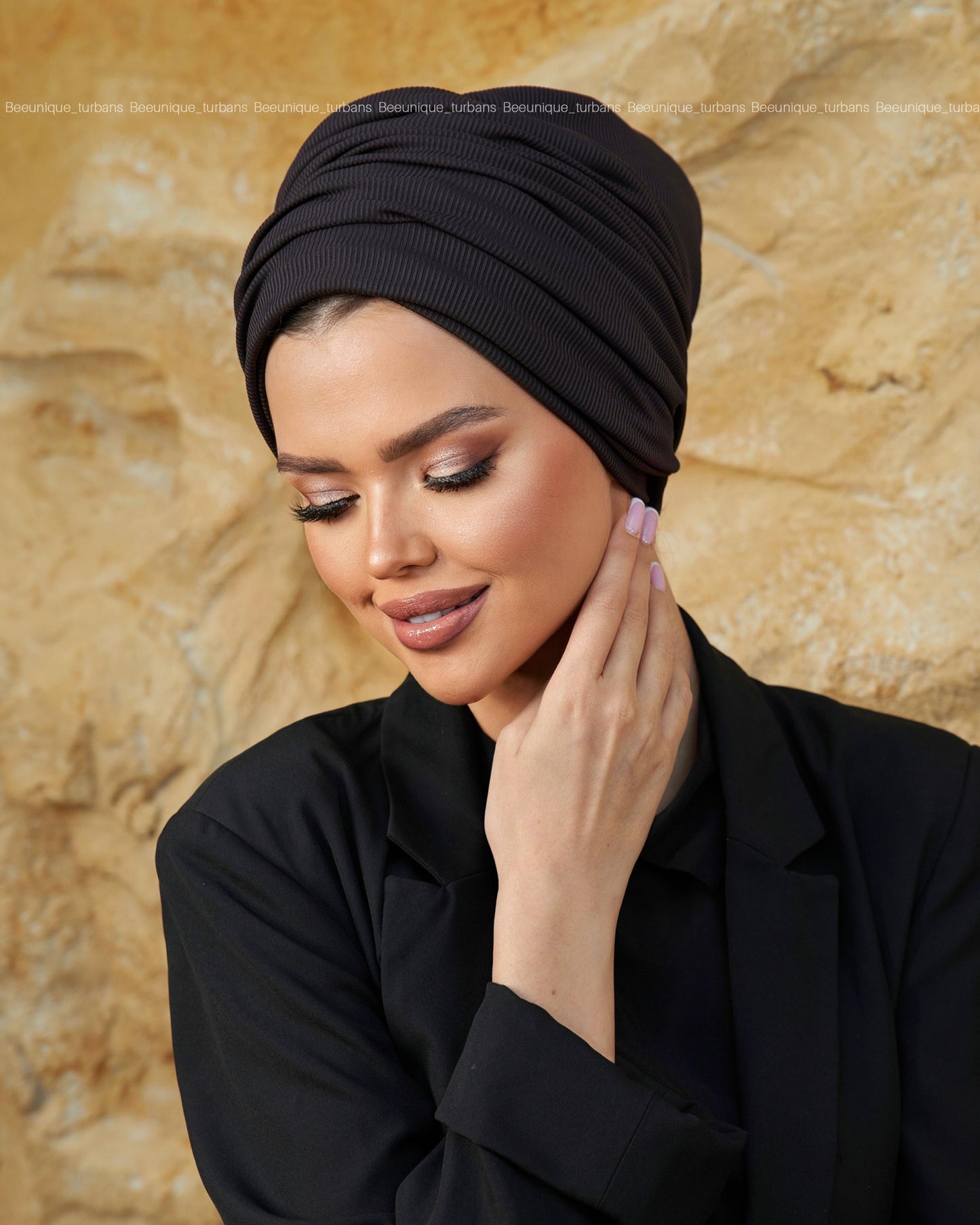 Draped striped cotton turban
