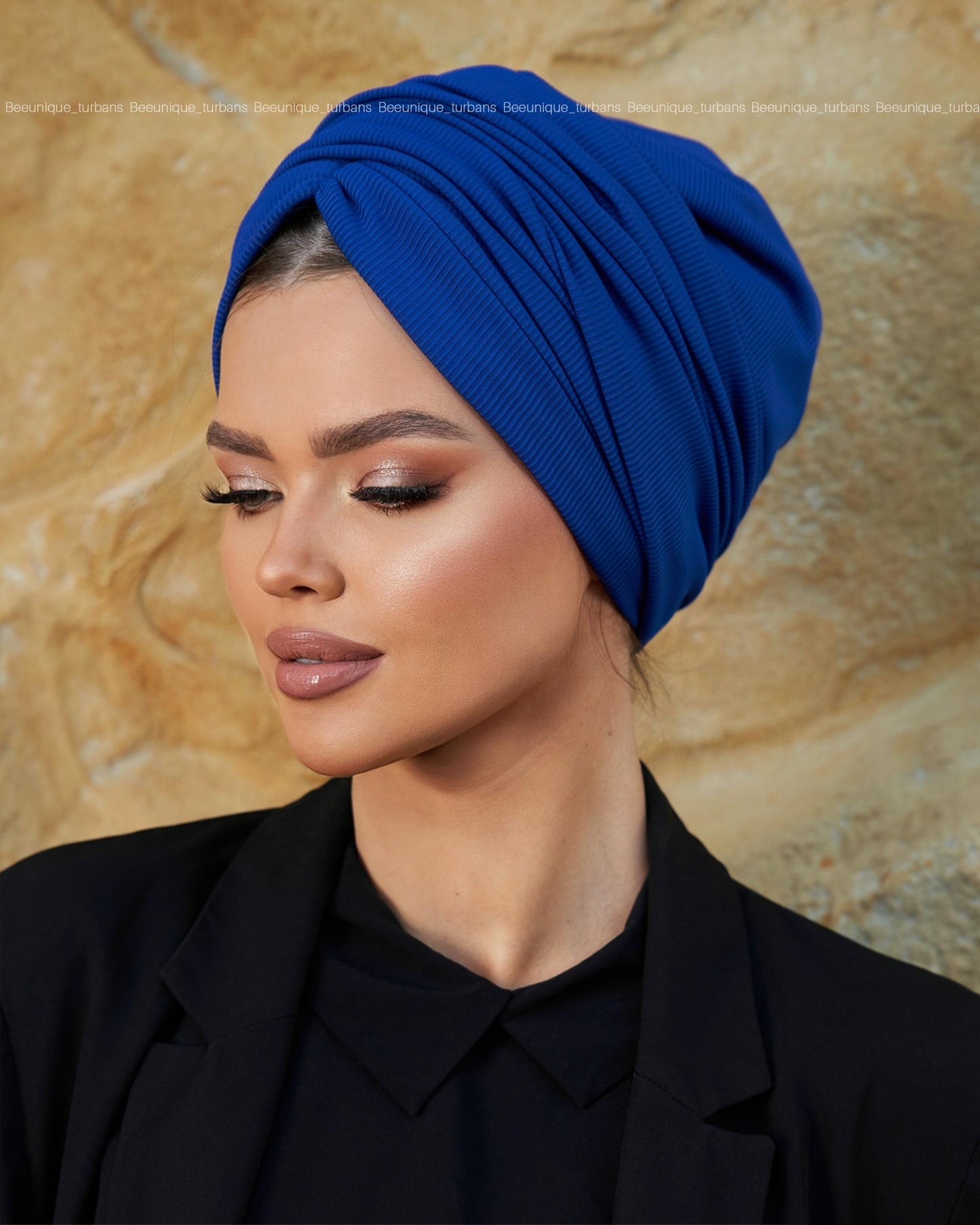 Draped striped cotton turban
