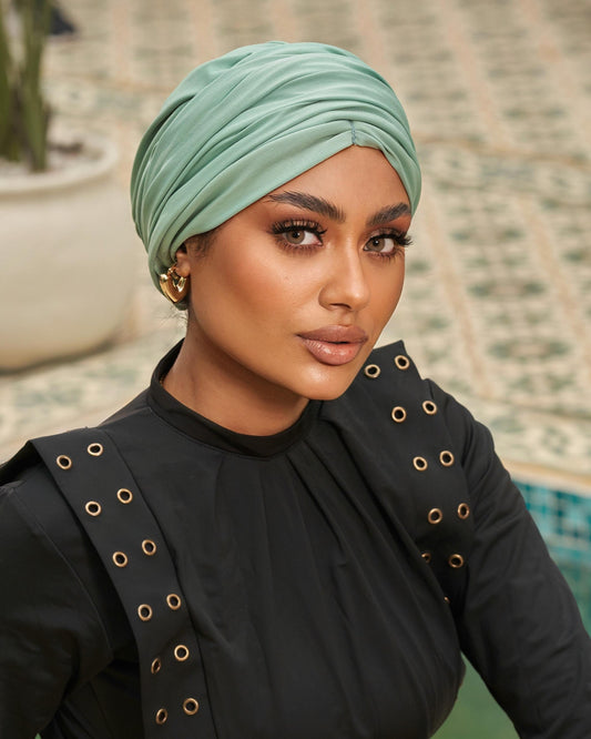Draped swimming turban