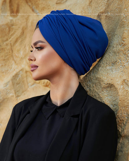 Draped striped cotton turban