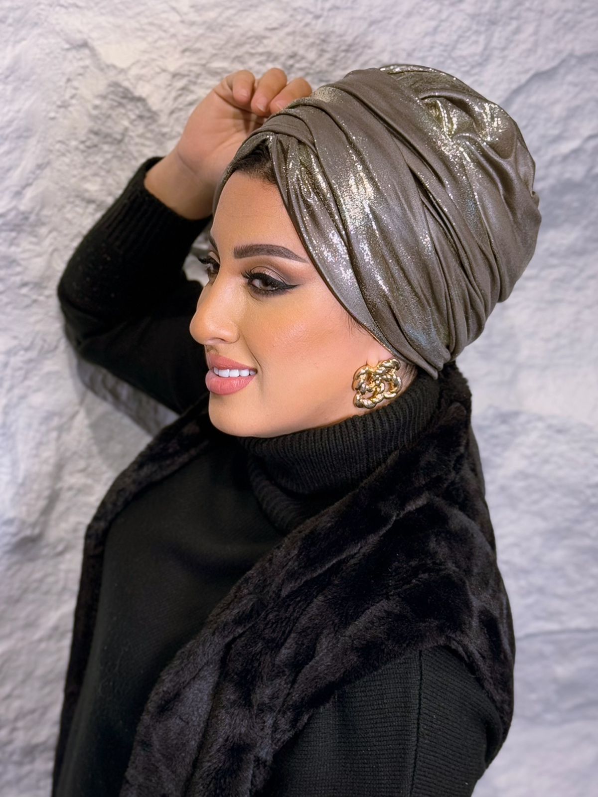 Draped metallic turban