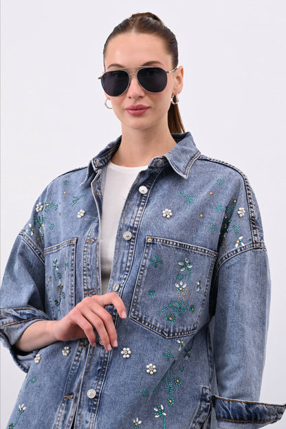 Denim Shirt with Rhinestone Details