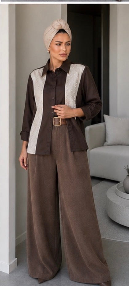 Pearl Detail Contrast Shirt