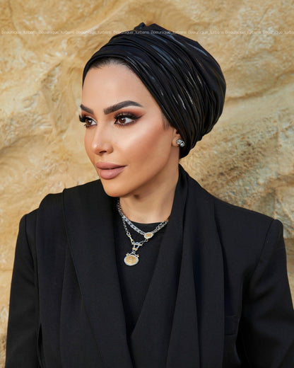 Draped metallic turban