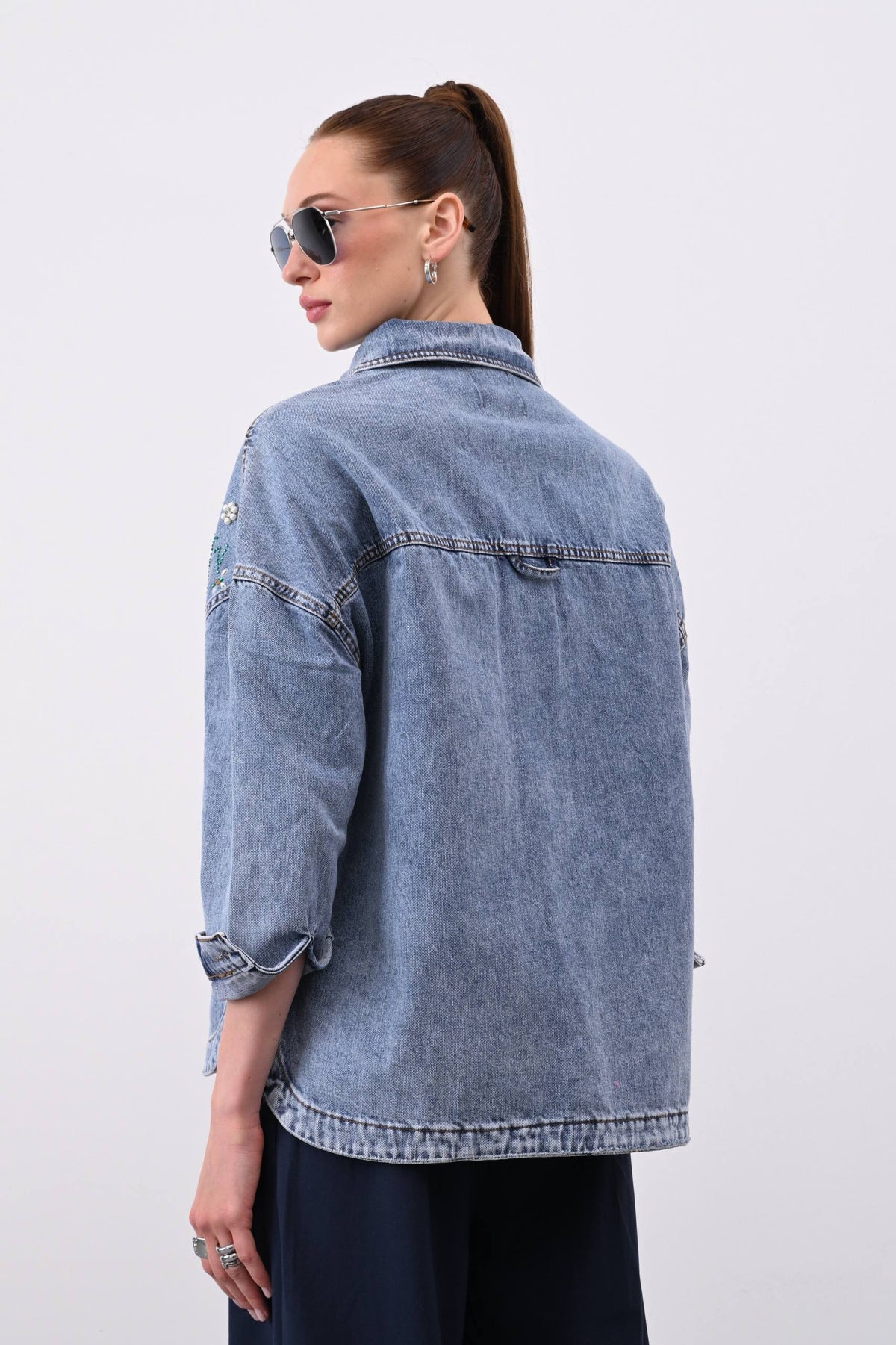Denim Shirt with Rhinestone Details