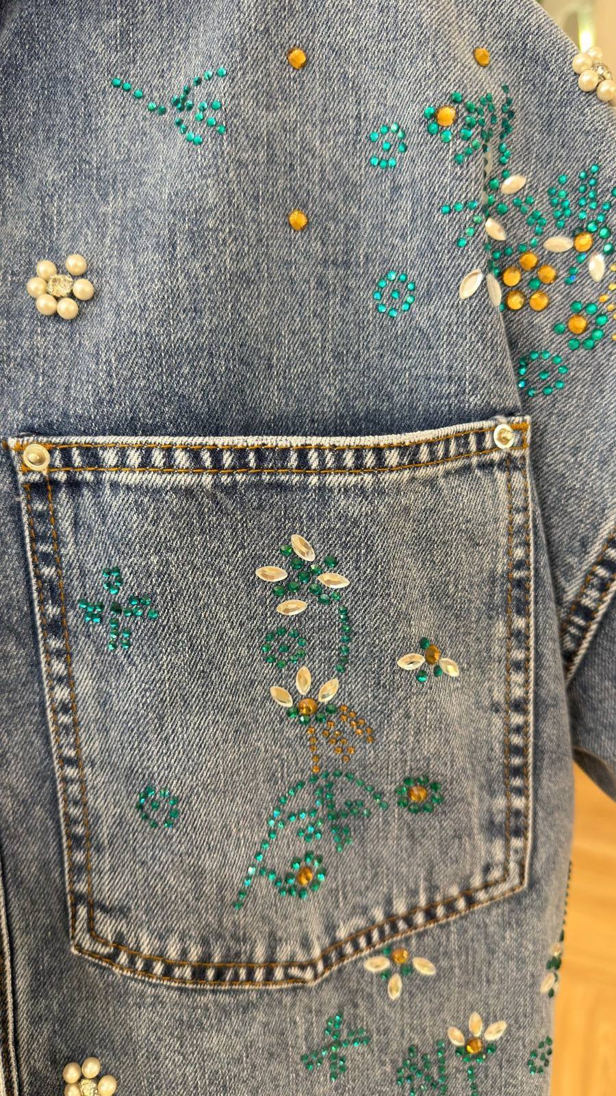 Denim Shirt with Rhinestone Details