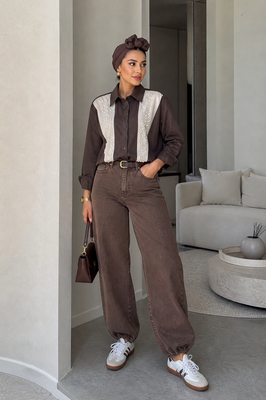 Pearl Detail Contrast Shirt