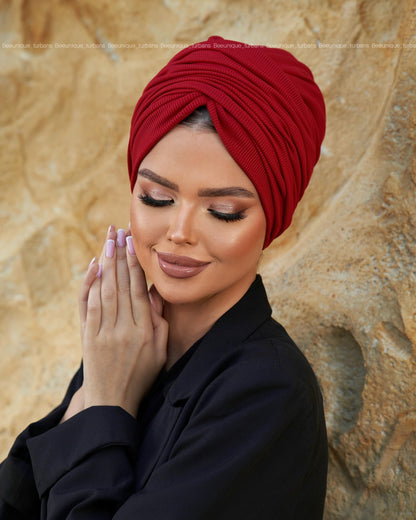 Draped cotton striped turban