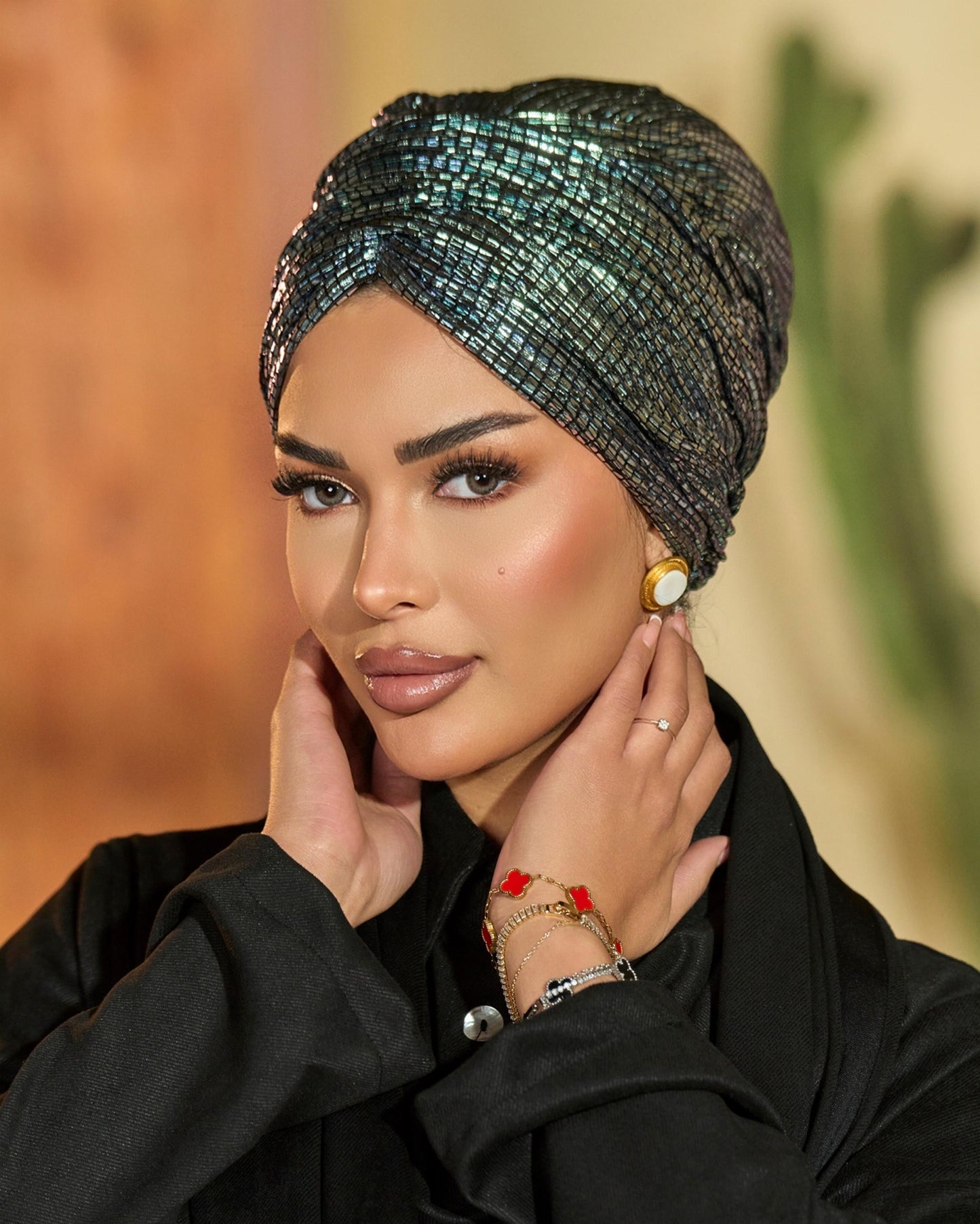 draped sequins turban
