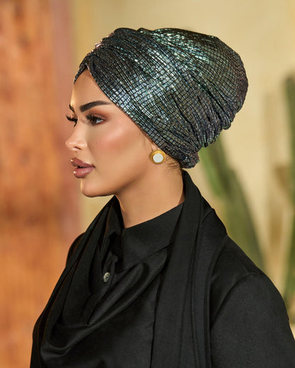 draped sequins turban