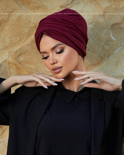 Draped  striped cotton turban