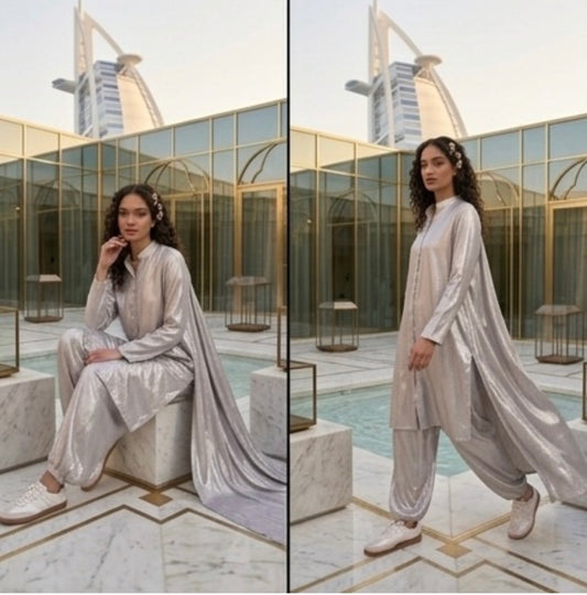 Silver metallic suit