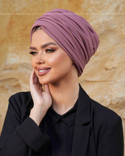 Draped  striped cotton turban