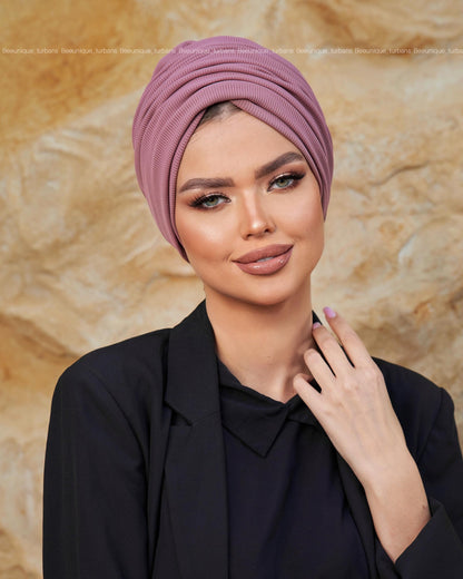 Draped  striped cotton turban