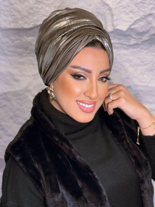 Draped metallic turban