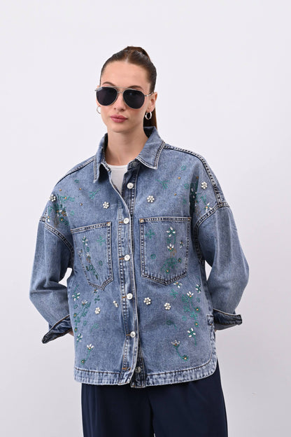 Denim Shirt with Rhinestone Details