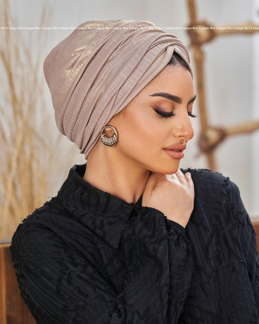 Draped metallic turban