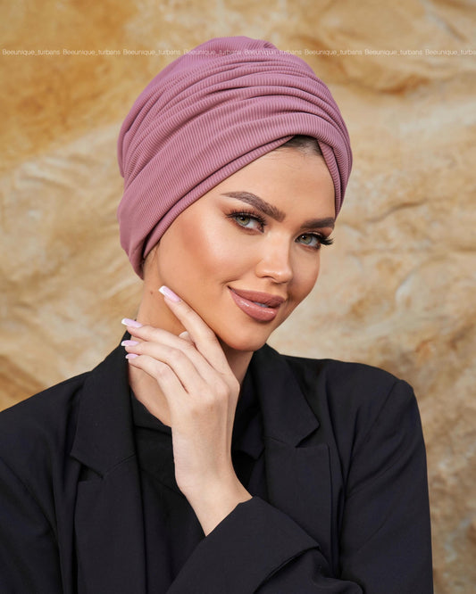 Draped  striped cotton turban
