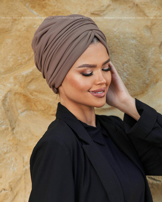 Draped  striped cotton turban